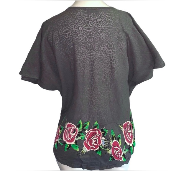 NWOT RARE Ed Hardy Grey Batwing Dove Hope/Faith Oversized Tee Cement Grey Med🕊️🌹 - Picture 12 of 13